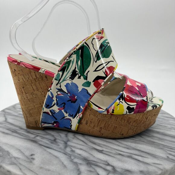 Nine West Larysa Platform Wedge Sandal Womens 9.5 M White Multi Floral Slip On - Picture 2 of 10